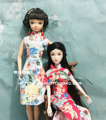 taobao agent Doll cheongsam-doll printing cheongsam cheongsam Xiaofengxian's Republic of China clothing suitable for about 28cm 6 points for dolls