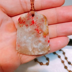 Ювелирный камень 天然老坑昌化鸡血石 羊脂冻籽料玉斧无事牌玉佩挂件23克 送礼收藏