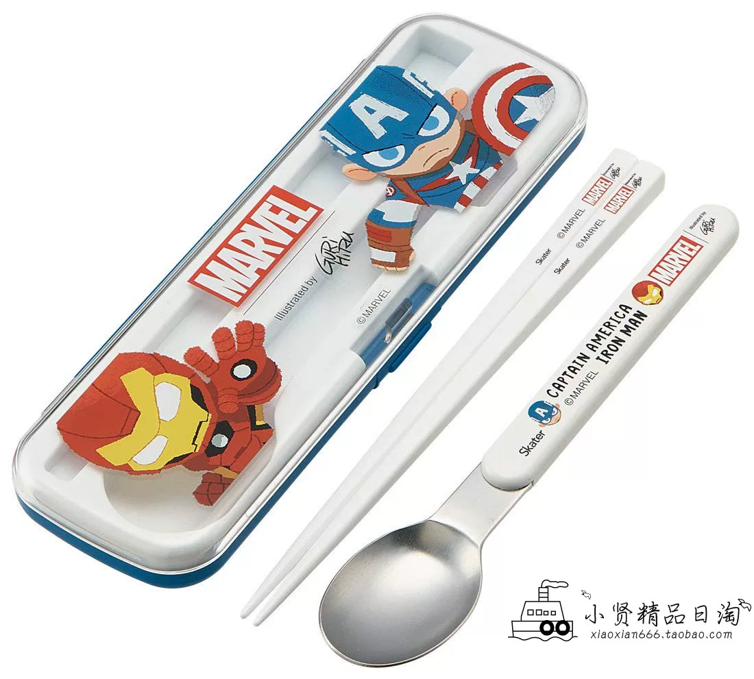 Japanese import children's fresh handheld plastic chopsticks, spoon stainless steel, set, Marvel