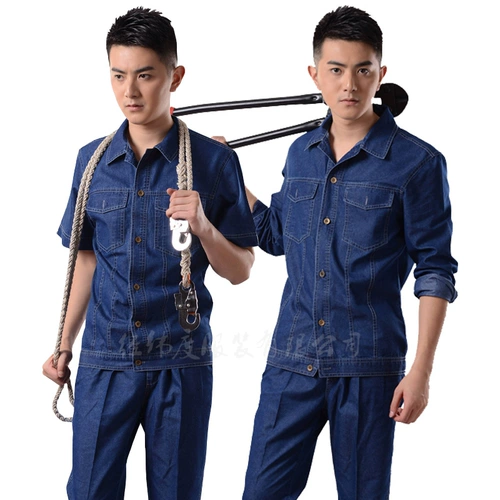 Тонкая джинсовая трудовая одежда для рабочей одежды для мужчин для мужской спортивной одежды для летних и коротких рукавов может быть напечатана и вышита логотип