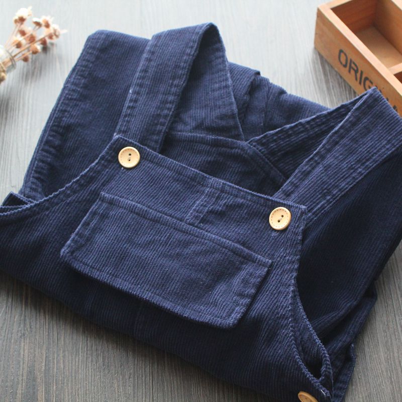 Dark Bluegirl corduroy rompers 2021 spring new pattern Big pocket children easy rompers foreign trade Children's wear