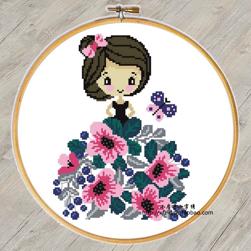 Little House Cross Stitch подлинная DMC Line Flower Girl Series Simple Gift Dired Dired Circular Diy Hanging Painting