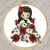 Little House Cross Stitch подлинная DMC Line Flower Girl Series Simple Gift Dired Dired Circular Diy Hanging Painting