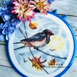 Little House Cross Stitch French Line Line Set Color Bird Franches, птичьи ветви просты