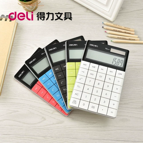 Deli 1589 планшет большой экран кнопку офиса компьютер Двойной питания Симпатичный солнечный финансовый калькулятор