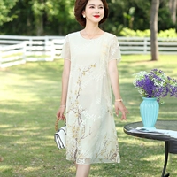 Шелковая летняя одежда для матери, модное платье, для среднего возраста, в западном стиле, коллекция 2023, с вышивкой, большой размер