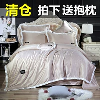 Mùa hè chính hãng hai mặt lụa bốn mảnh băng lụa Tencel quilt cover lụa satin tấm ga trải giường 笠 1.8 m bộ đồ giường mua chăn ga gối đệm