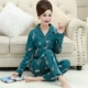 Bộ đồ ngủ mùa xuân và mùa thu nữ dài tay cotton trung niên và người mẹ già kích thước lớn phù hợp với dịch vụ nhà trung niên mùa hè màu đỏ đậu - Giống cái