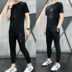 Mùa hè mới băng lụa phù hợp với nam giới T-Shirt ngắn tay chín-quần hai mảnh xu hướng Hàn Quốc phiên bản của đẹp trai thể thao giản dị Bộ đồ