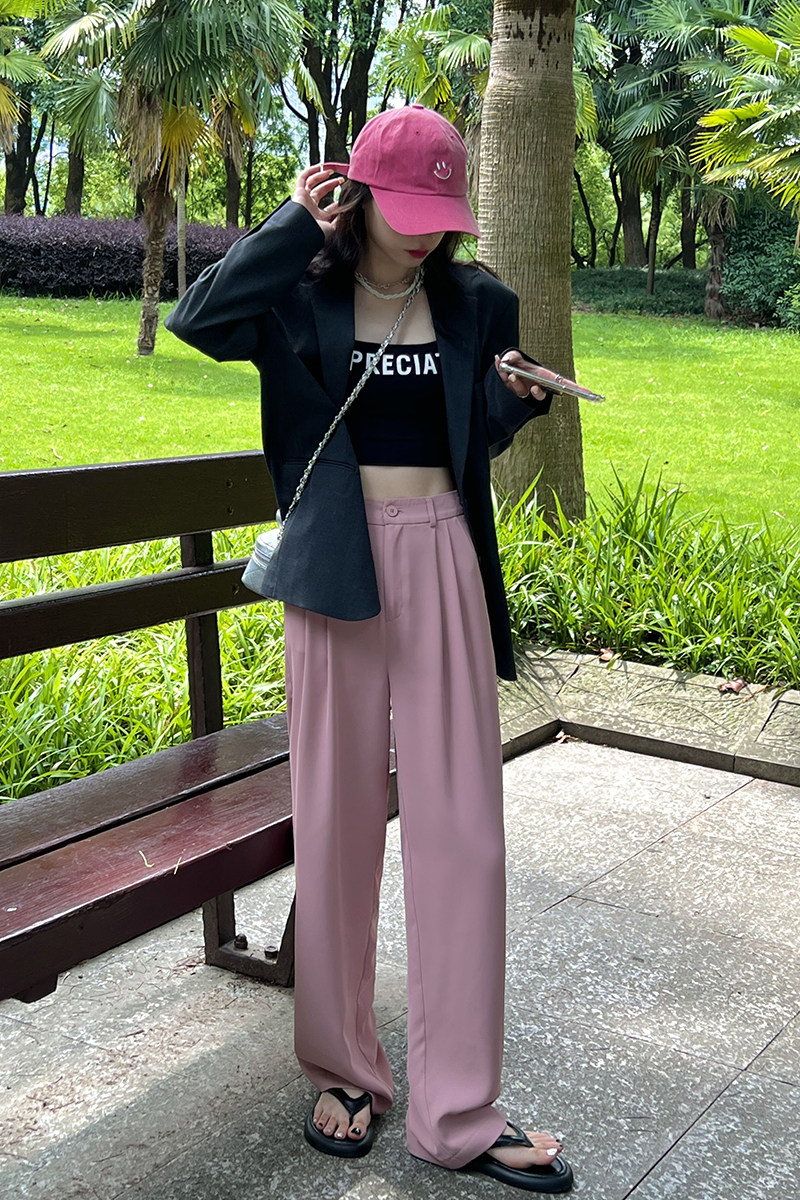 粉色阔腿裤女白底实物图