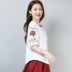 2019 mùa hè mới cộng với kích thước của phụ nữ thêu văn học cotton và vải lanh T-shirt retro lỏng lẻo và mỏng đầu tay áo - Áo sơ mi