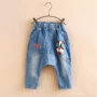 Cô gái mùa hè 2018 mới của Hàn Quốc jeans bé puppy pattern off quần trẻ em loose quần dài quần áo cho bé gái