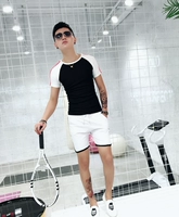 2018 mùa hè người đàn ông mới của mỏng thời trang quần short ngắn tay t-shirt hai mảnh Hàn Quốc thể thao giản dị phù hợp với thủy triều bộ đồ thể thao nam