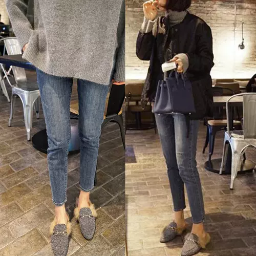 Весенние эластичные джинсовые приталенные штаны, подходит для полных девушек, большой размер, высокая талия, в корейском стиле