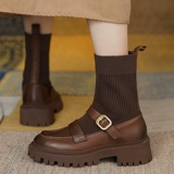 Martens, зимние трикотажные эластичные универсальные утепленные короткие сапоги в английском стиле на платформе