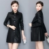 Mùa xuân 2019 mới Hained lady leather leather size lớn Phiên bản Hàn Quốc của bộ đồ da thon gọn phù hợp với áo khoác dài - Quần áo da áo da nữ dáng dài Quần áo da