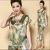 Mùa hè trung niên mẹ ladies silk đồ ngủ mỏng dài tay mùa hè ngắn tay băng lụa của phụ nữ dịch vụ nhà phù hợp với