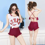 Bộ bikini ba mảnh bằng thép Hàn Quốc tập hợp học sinh bảo thủ áo bóng thể thao bằng gỗ chẻ tai - Bộ đồ bơi hai mảnh