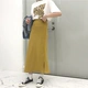 Mùa xuân Hàn Quốc phụ nữ cao eo mỏng váy mỏng mỏng giữa- chiều dài váy túi hip váy giản dị màu rắn một từ váy Váy
