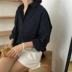 Mùa xuân Hàn Quốc đa năng sọc dọc POLO cổ áo mỏng sinh viên áo sơ mi nữ lỏng lẻo đơn ngực dài tay áo sơ mi Áo sơ mi dài tay
