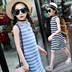 Cô gái trong áo dài váy mùa xuân và mùa hè mới 2018 Hàn Quốc phiên bản của sọc hoang dã không tay váy trẻ em váy dài