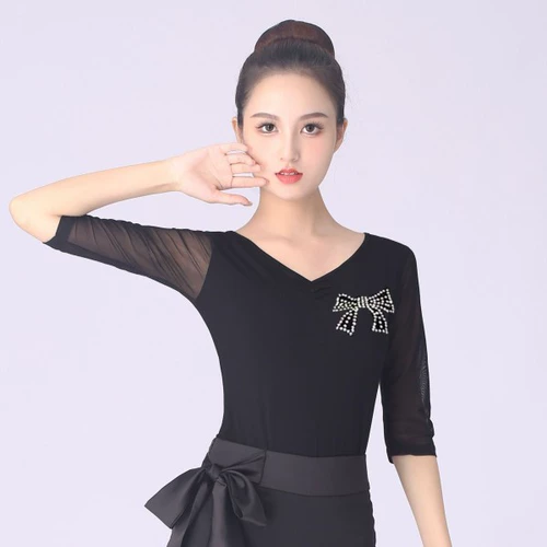 Plaza танцевальная одежда Top Modal Hot Drilling Fashion Dance Clothing Трехэтапная шагающая моряк танец Gitta Net Make Dance Harding