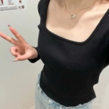 Uniqlo, лонгслив, короткая базовая приятная телу футболка, (в наличии на складе), квадратный вырез