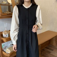 Приталенный корсет, длинная рубашка, комплект, платье, в корейском стиле, рукава фонарики