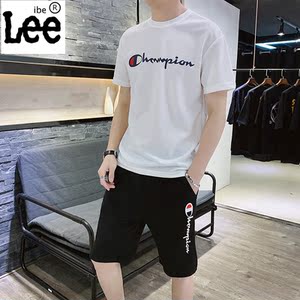 ibelee夏季套装男休闲短袖T恤短裤两件套2020新款青年男装套装男