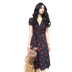 Retro phong cách Pháp niche V-Cổ bọc cherry in kỳ nghỉ dài váy khí ren eo ăn mặc váy đầm