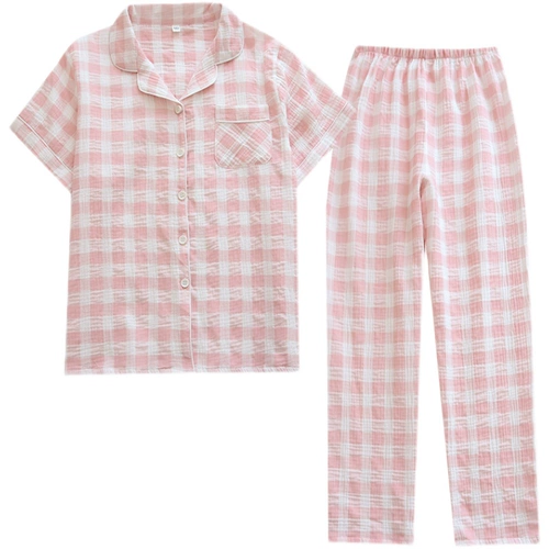 Японская летняя тонкая пижама, марлевый лонгслив для влюбленных, короткий рукав