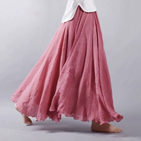 Летняя длинная длинная юбка, из хлопка и льна, коллекция 2021, средней длины, высокая талия