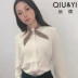 Bộ đồ của Qiu Jin dành cho nữ với cùng một chiếc còng lưới Slim áo sơ mi dài tay mùa thu 2019 tươi mới - Cộng với kích thước quần áo áo phao lông vũ nữ Cộng với kích thước quần áo