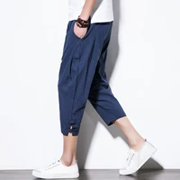 Mùa hè quần tây nam phong cách Trung Quốc đẹp trai quần áo khóa quần đàn hồi eo quần lớn kích thước vải lanh quần harem quần short jean nam
