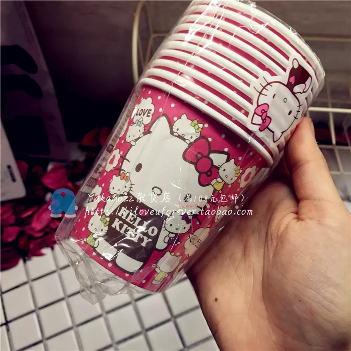 [日本进口卡通杯子10只可爱KITTY加厚耐热melody双子星纸杯包邮]