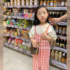 детские штаны 奶油kids女童吊带连体裤夏季2020新款格子儿童背带裤洋气宝宝裤子