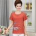 Trung niên và người cao tuổi linen giản dị mẹ ăn mặc mùa hè ngắn tay cotton và linen t-shirt quần áo lỏng kích thước lớn của phụ nữ áo nhỏ mẫu áo kiểu trung niên Quần áo của mẹ