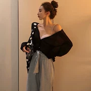 2018 đầu mùa thu mới V-Cổ sexy đơn ngực áo cardigan lỏng dài tay kem chống nắng áo len áo của phụ nữ quần áo