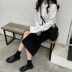 Trung bình dài màu rắn hoang dã chia ngã ba cao eo váy nữ mùa hè mới Hàn Quốc phiên bản của lỏng mỏng gói hip váy sinh viên chân váy xếp ly dài Váy