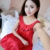 Mùa hè ngắn tay lụa sexy nightdress nữ mùa hè kích thước lớn chất béo mm200 kg ladies sling đồ ngủ băng lụa nightdress