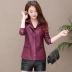 Mùa thu mới Hained leather lady thời trang ngắn Phiên bản Hàn Quốc của chiếc áo tự đứng cổ áo da cỡ lớn áo khoác da khí chất - Quần áo da Quần áo da