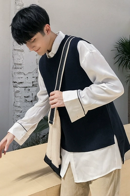 Áo len của nam giới không tay áo len màu rắn áo len áo gi lê nam vest của Hàn Quốc sinh viên áo sơ mi thủy triều vest công sở nam Dệt kim Vest