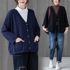 Одежда Больших размеров 慵懒风v领针织开衫女2020新款秋装宽松大码休闲百搭长袖毛衣外套