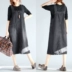 Kích thước lớn nữ mùa thu 2018 mới văn học lỏng lão hóa dây đeo váy phần dài một từ mỏng denim váy A-Line Váy