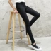 Phiên bản Hàn Quốc của quần sọc đen trắng mùa hè mới eo cao co giãn chặt chẽ quần chín quần học sinh cỡ lớn quần mỏng quần nữ công sở Khởi động cắt