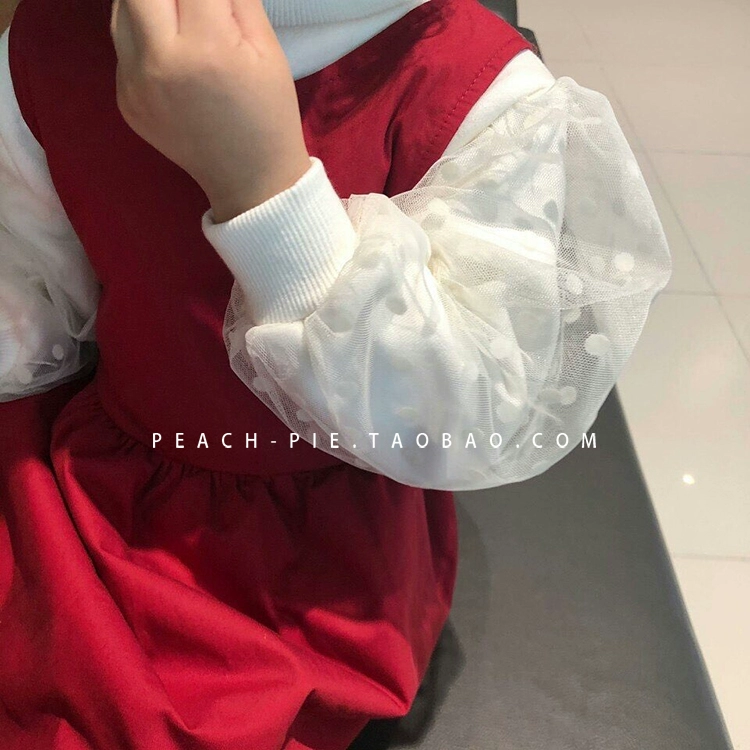Spot (Peach-pie) Quần áo trẻ em Hàn Quốc 2019 Winter Puffy Retro Puff tay áo cho bé gái Áo thun H2 - Áo thun