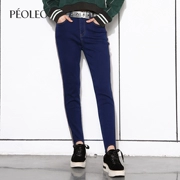 Peoleo phao nổi 2018 mùa đông mới của phụ nữ nổi sấm sét eo cao quần jeans ống chân quần mỏng quần giản dị - Quần jean