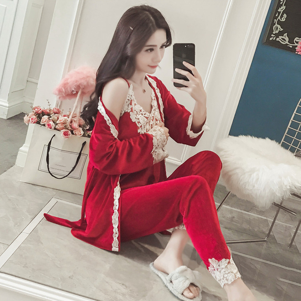 Imported daily pajamas autumn winter three pieces 