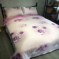 Mùa hè đích thực Tencel bốn mảnh băng lụa quilt cover satin lụa sheets 1.8 2.0 m gạo bộ đồ giường cưới bộ ga giường everon