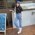 Mùa hè hoang dã chín điểm quần jeans ống rộng cạp cao eo cao tám điểm sinh viên F gió Hàn Quốc - Quần jean quần baggy jean nữ Quần jean